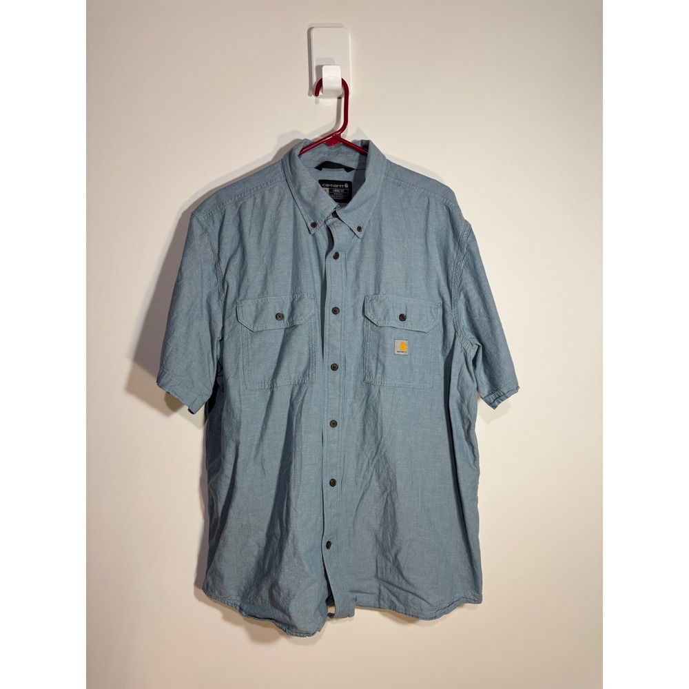 Carhartt Mens Loose Fit Short Sleeve Button Down Shirt Blue XL TW4369-M